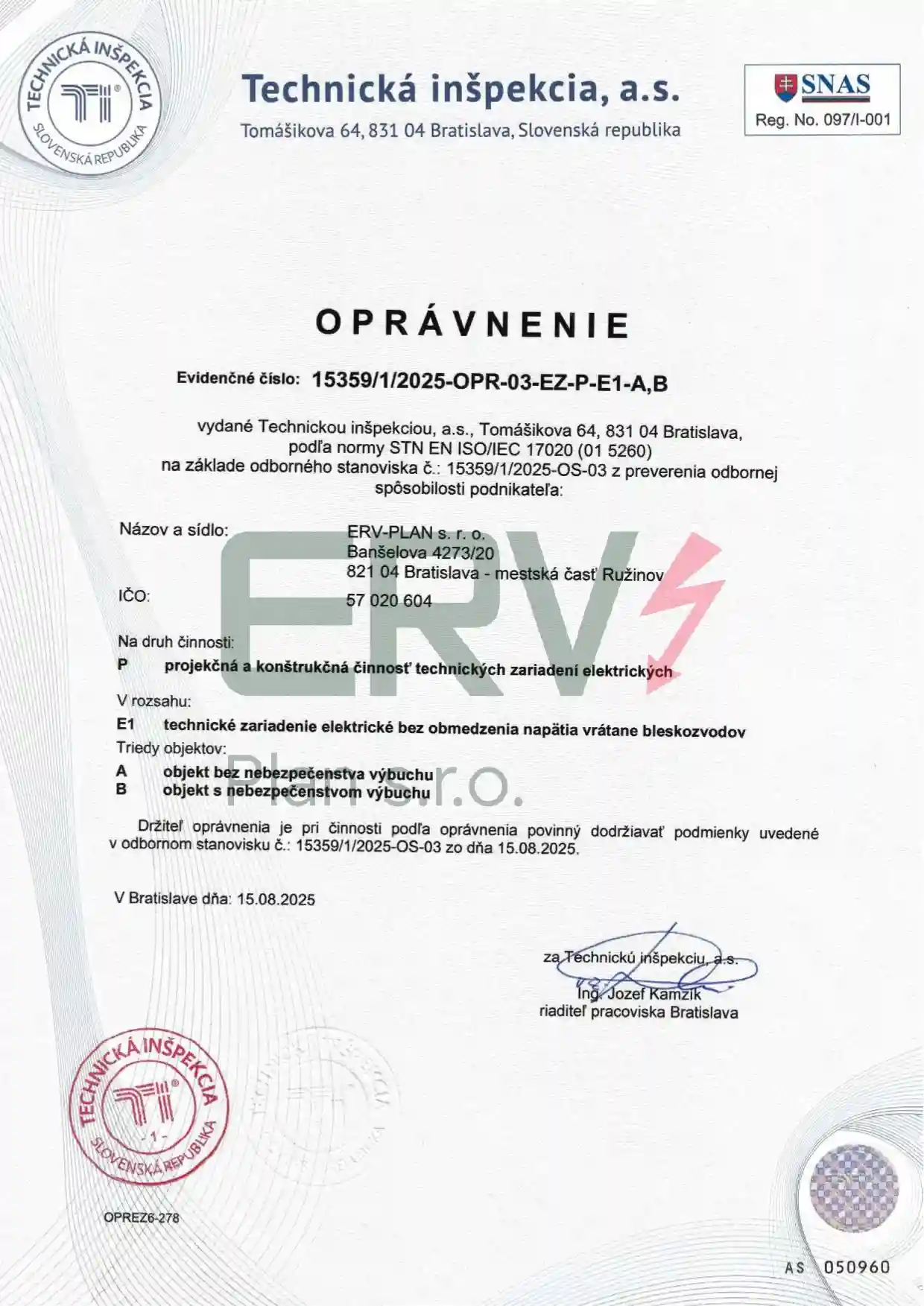 Oprávnenie na projekciu ERV-PLAN