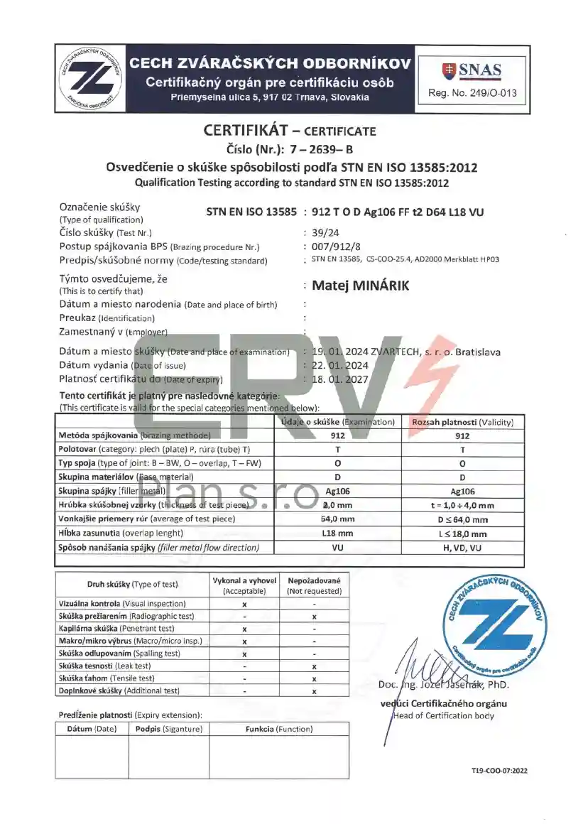 Osvedčenie zvárač
